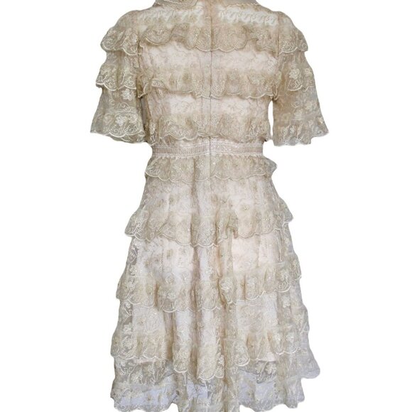 Lace Tiered Mini Dress in cream - Picture 2 of 5